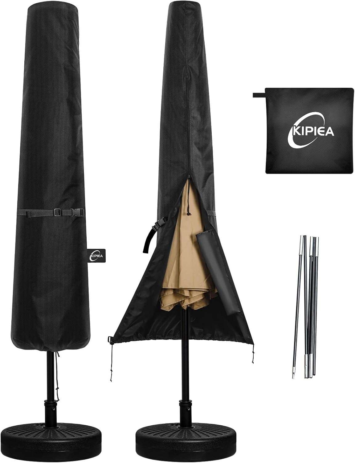 Kipiea Patio Umbrella Covers for 7-10' Market Umbrella, Upgraded 600D Heavy Duty Outdoor Umbrella Covers with Support Pole and Zipper