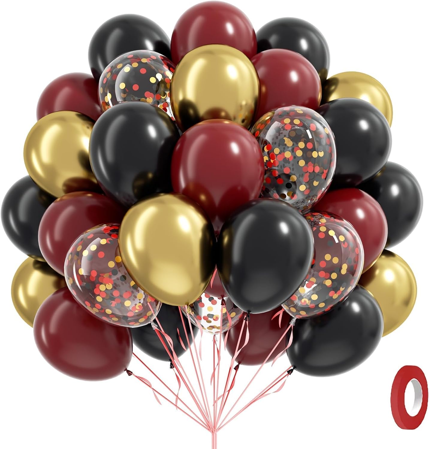 60pcs Black Burgundy and Gold Balloons 12inch with Confetti Balloons