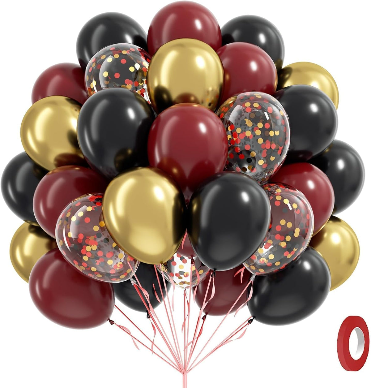 60pcs Black Burgundy and Gold Balloons 12inch with Confetti Balloons