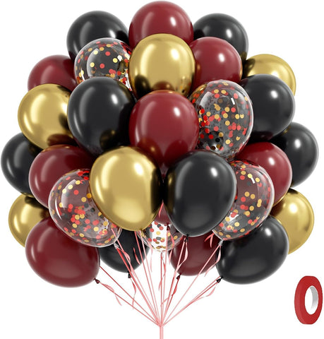 60pcs Black Burgundy and Gold Balloons 12inch with Confetti Balloons