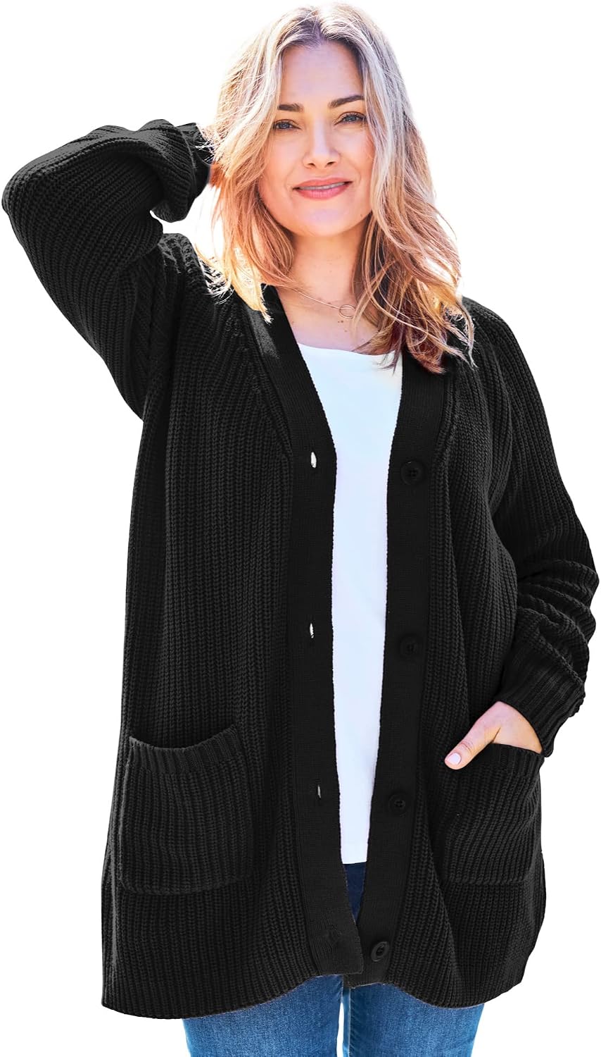 Woman Within Shaker Button-Front Cardigan Sweater