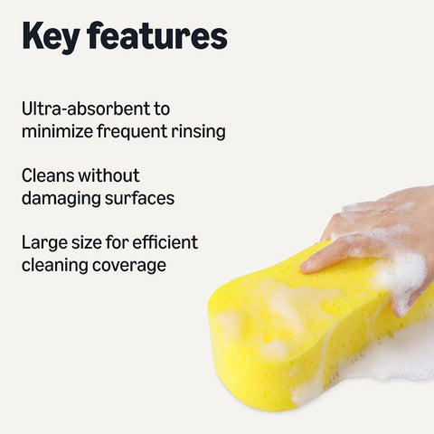 Amazon Basics Jumbo Sponges for Car Cleaning, Bodywork & Windows, Large, Yellow, Pack of 3