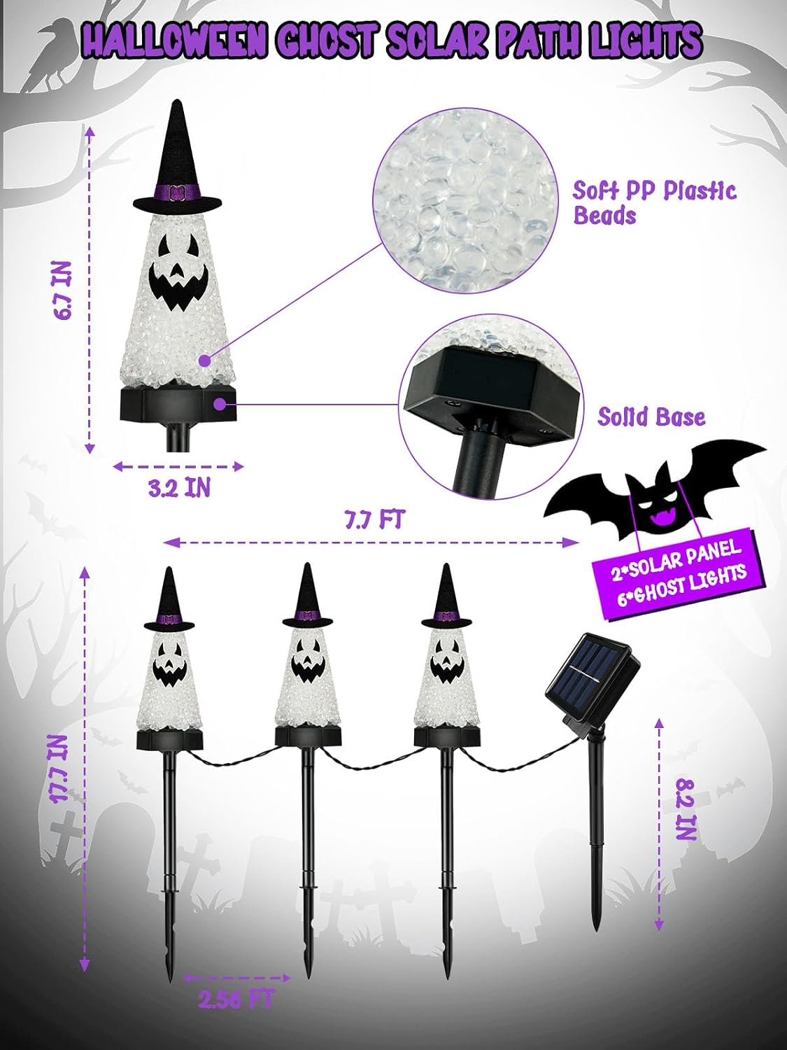 6 Pack Halloween Decorations Outdoor, Solar Ghost Pathway Lights Cool White