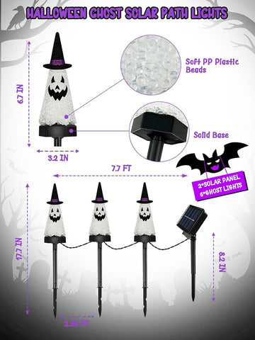 6 Pack Halloween Decorations Outdoor, Solar Ghost Pathway Lights Cool White