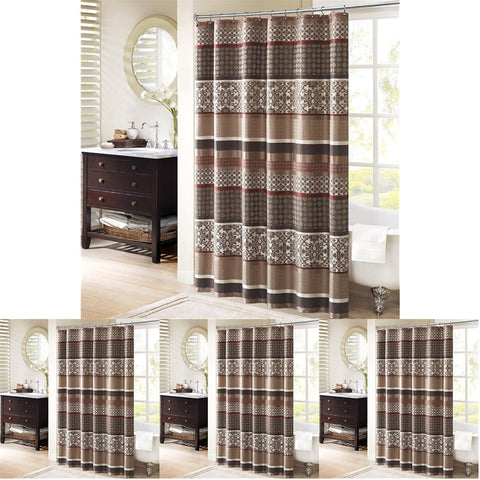 Madison Park Geometric Jacquard Fabric Shower Curtain, 72"x72", Red