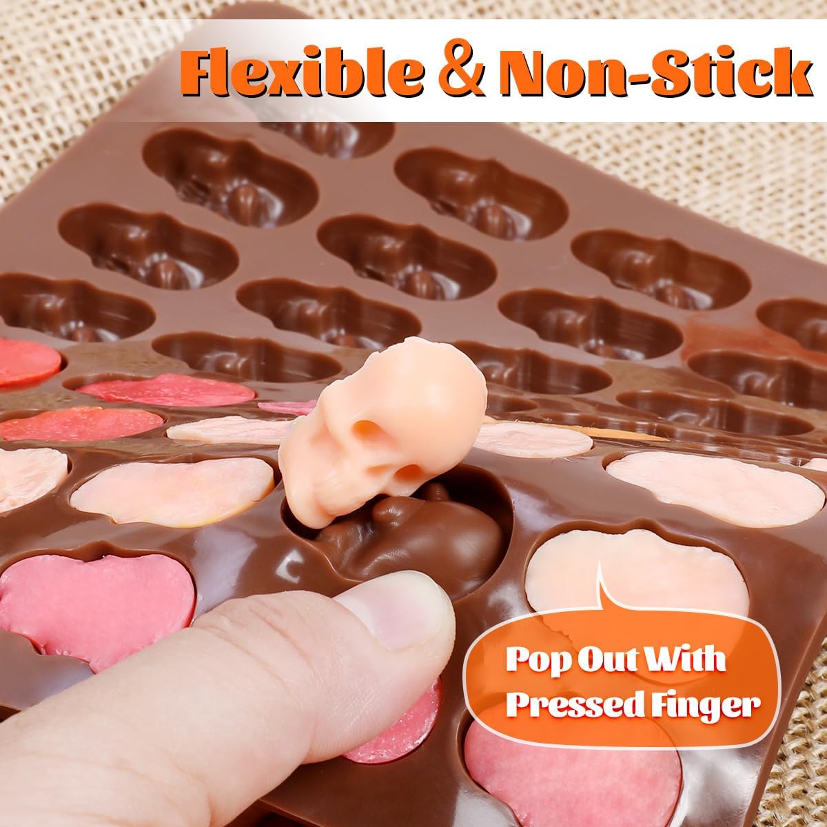 Skull Silicone Molds, Halloween Gummy Chocolate Molds 4 Pcs Mini Skull Mold