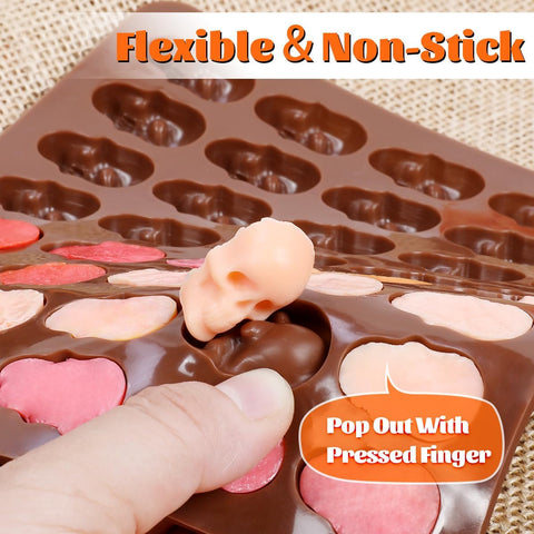 Skull Silicone Molds, Halloween Gummy Chocolate Molds 4 Pcs Mini Skull Mold