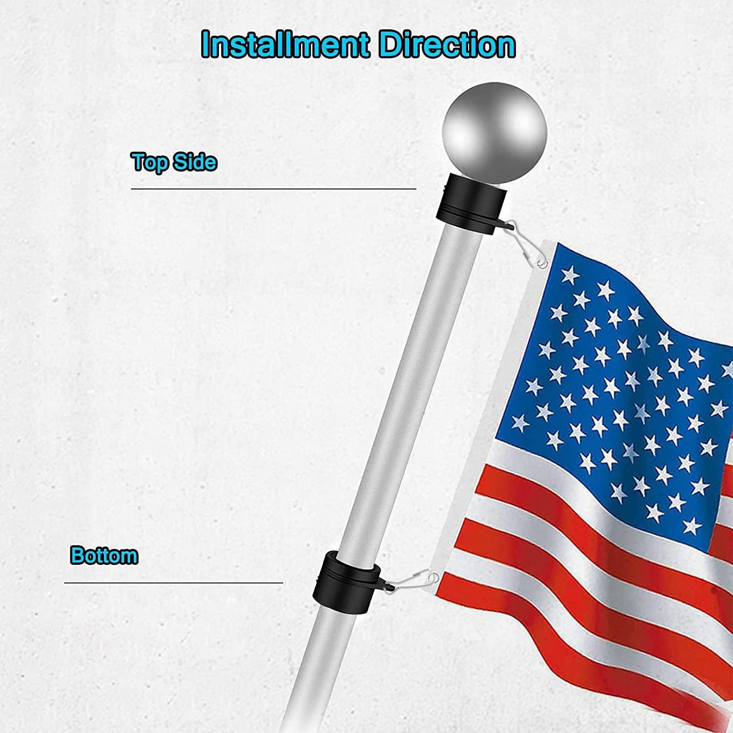 Anovo 1.25" Flag Pole Rings, Aluminum Alloy Flagpole Rings 360° Rotating Anti Wrap Flag Mounting Ring, Spinning Flag Pole Clips with Carabiner for 1.02-1.25 Inch Diameter- Pack of 4 (Black)