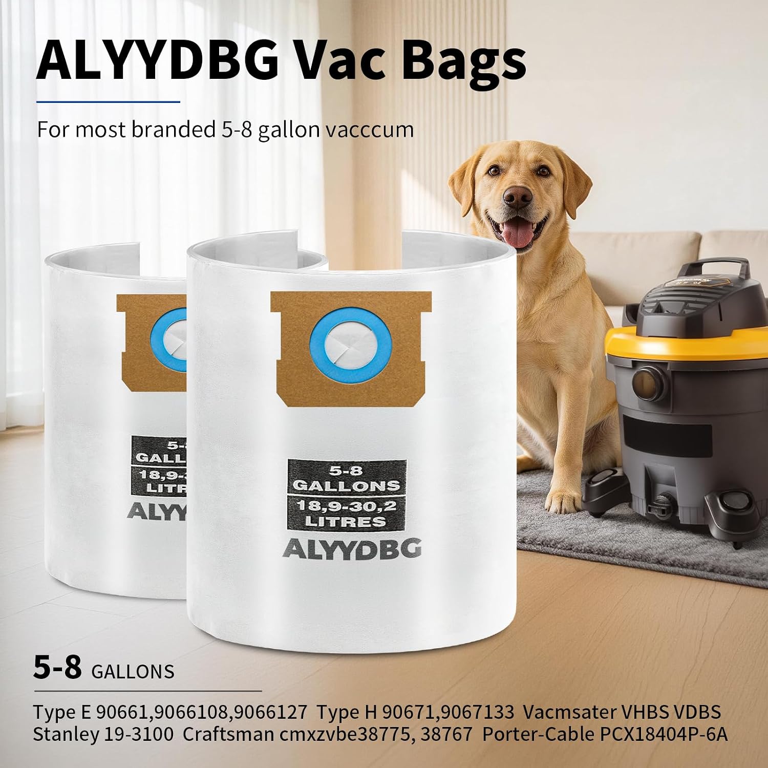 5 PCS Shop Vac Bags 5-8 Gallon Type E/H 90661 90671 Vac Bags by ALYYDBG