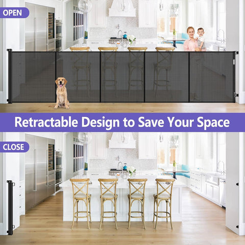 Reinforced 42" Tall 120" Wide Retractable Baby Gates for Large Openings