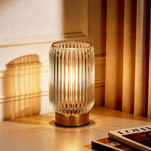 MJ PREMIER Battery Operated Lamp, Small Cordless Lamp with Timer, Clear