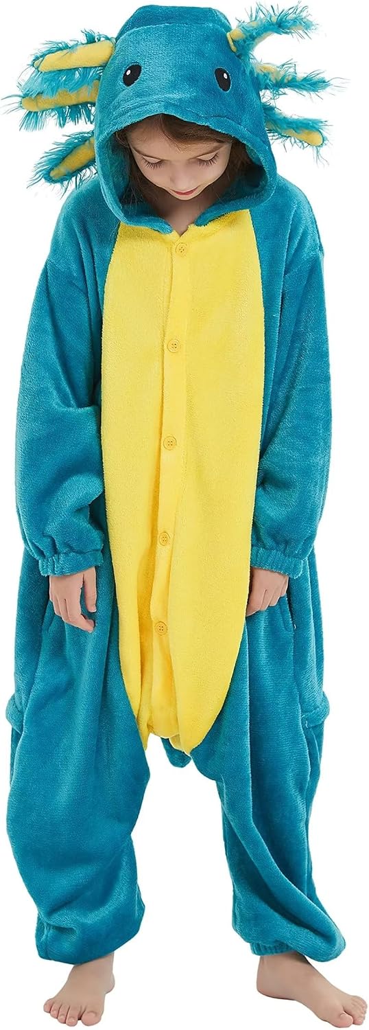 DarkCom Kid-Adult Animal Onesie Axolotl Halloween Costume Christmas Pajama