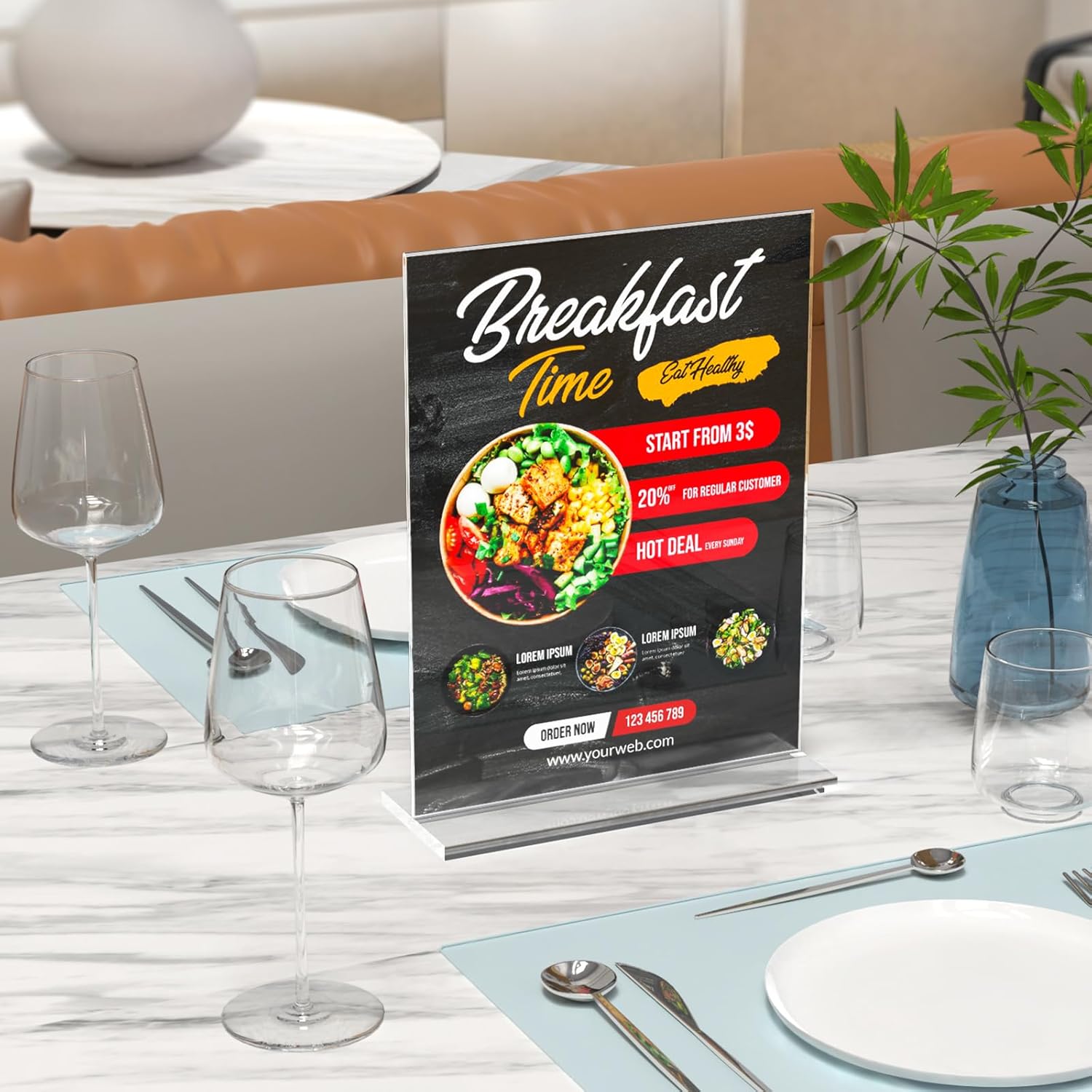 6 Pack Acrylic Sign Holder 8.5 x 11 Inches, Vertical Flyer Display Stand