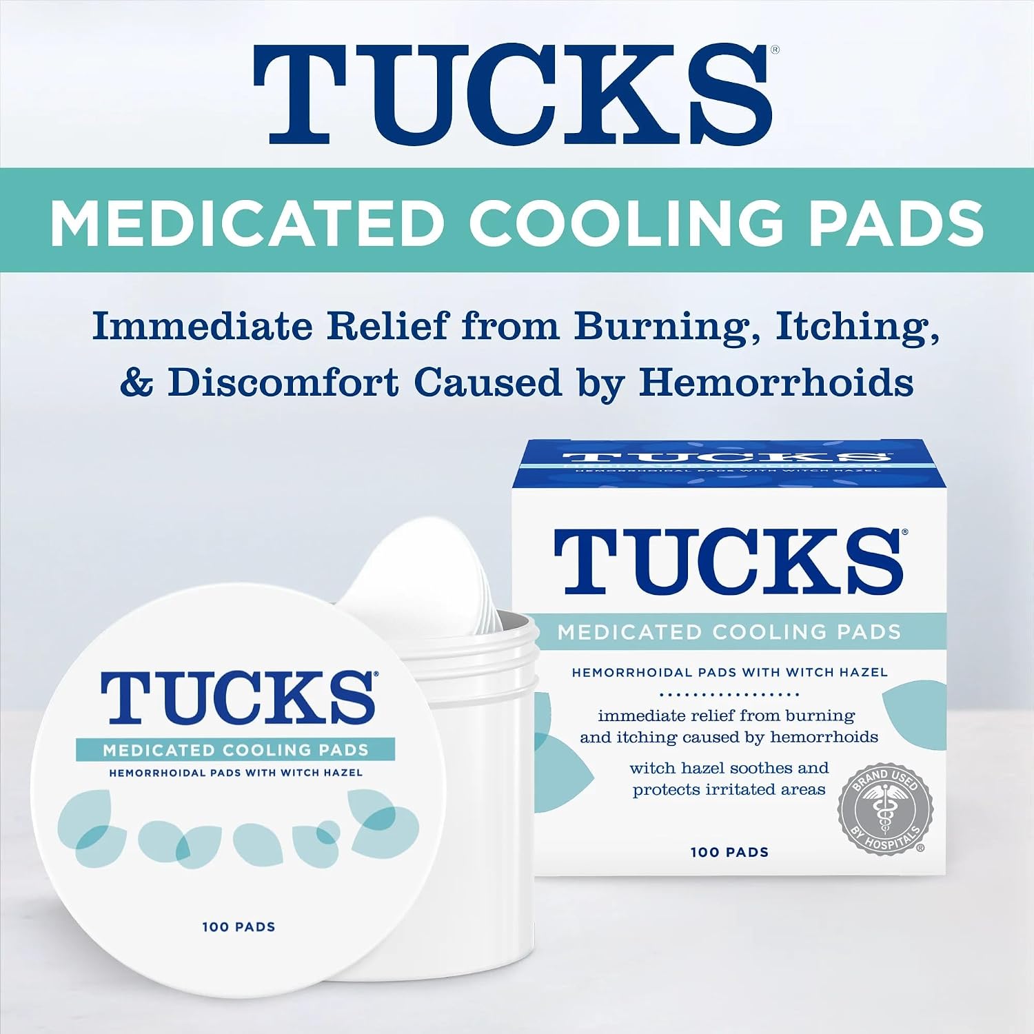 TUCKS Medicated Cooling Pads, Witch Hazel Hemorrhoid Treatment, 100 Count