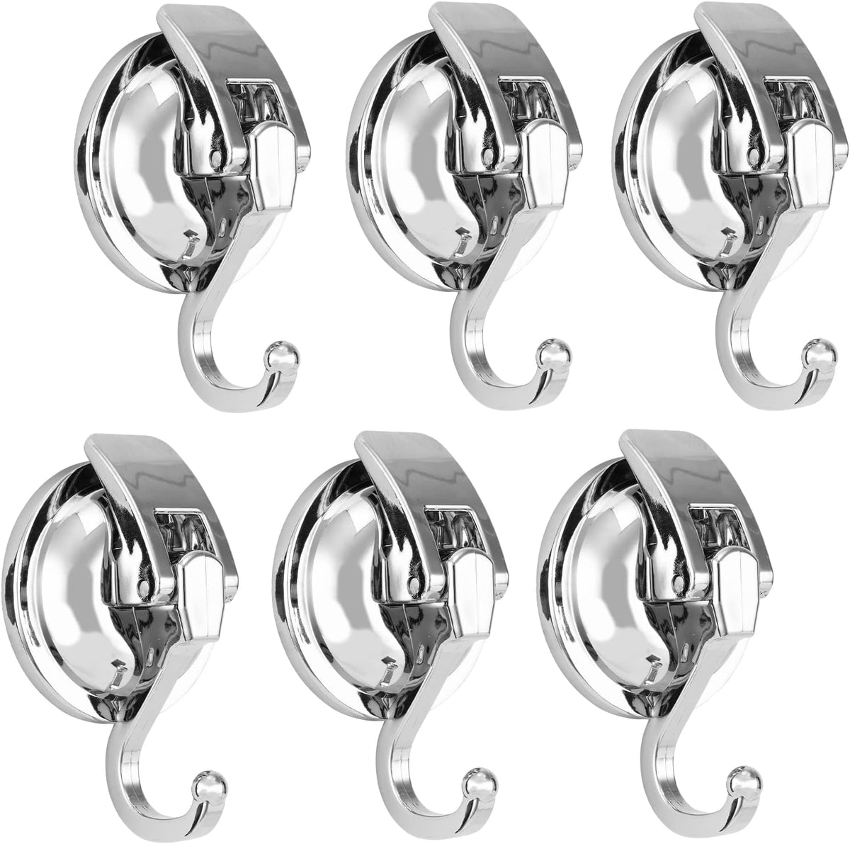 Wreath Hanger, 6 Pack, Silver-Plated Polished Suction Hooks for Window Glass Kitchen Bathroom, Reusable Without Punching for Towel Loofah Robe Coat Wreath Decor, ABS Plastic