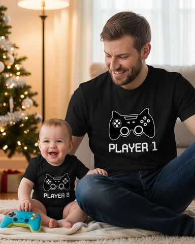 Tstars Gamer Daddy and Me Matching Set Player 1 2 Tee Baby Bodysuit