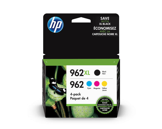 HP 962XL High Yield Black and HP 962 Cyan, Magenta, Yellow Original Ink Cartridges Pack of 4 (3JB34AN)