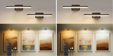 FULEN 4 Pack Picture Lights for Wall,Art Lights for Painting,Battery Operated Wall Sconce Rechargeable,LED Wall Light Cordless with Remote, Frame,Gallery,Dartboard Lights No-Drill,Black