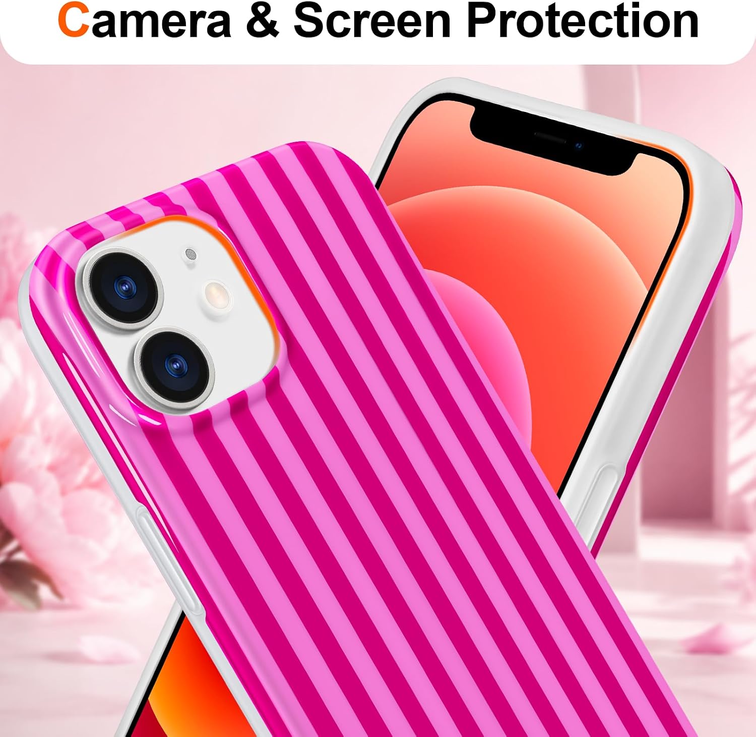 Hython for iPhone 11 Case Cute Striped Aesthetic Design Simple Stripes Cover 6.1", Thin Slim Soft TPU Bumper Shockproof Rubber Protective Phone Cases for Women Girls Girly Boys, Hot Pink
