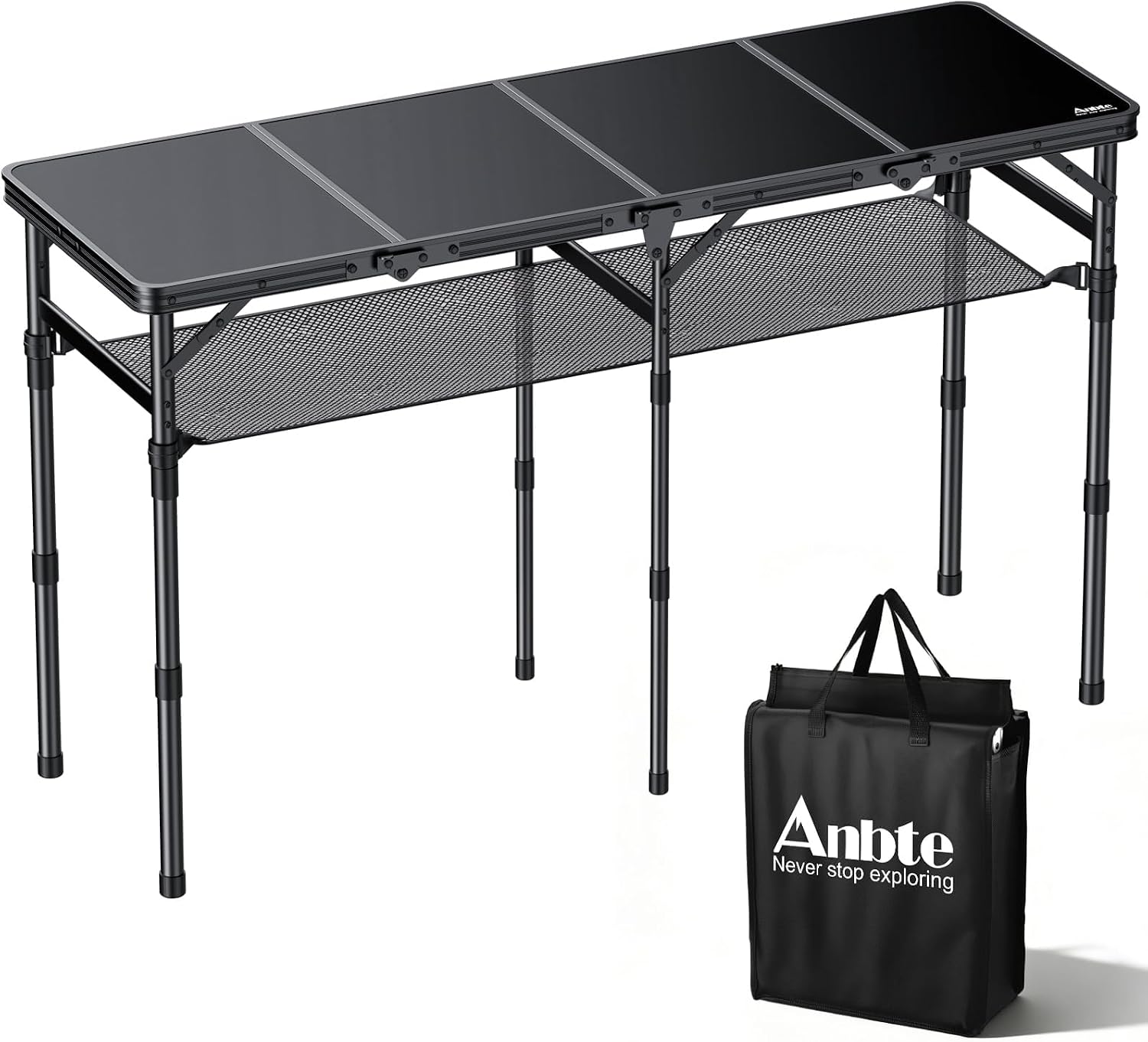 Anbte 4-Fold Camping Table, 46” X 16” Portable Folding Camping Table, Black