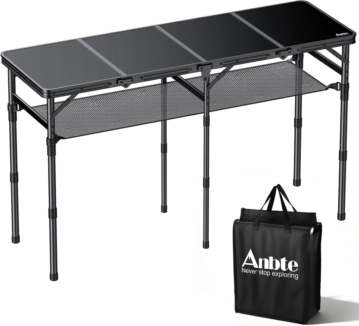 Anbte 4-Fold Camping Table, 46” X 16” Portable Folding Camping Table, Black