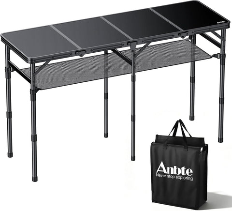 Anbte 4-Fold Camping Table, 46” X 16” Portable Folding Camping Table, Black