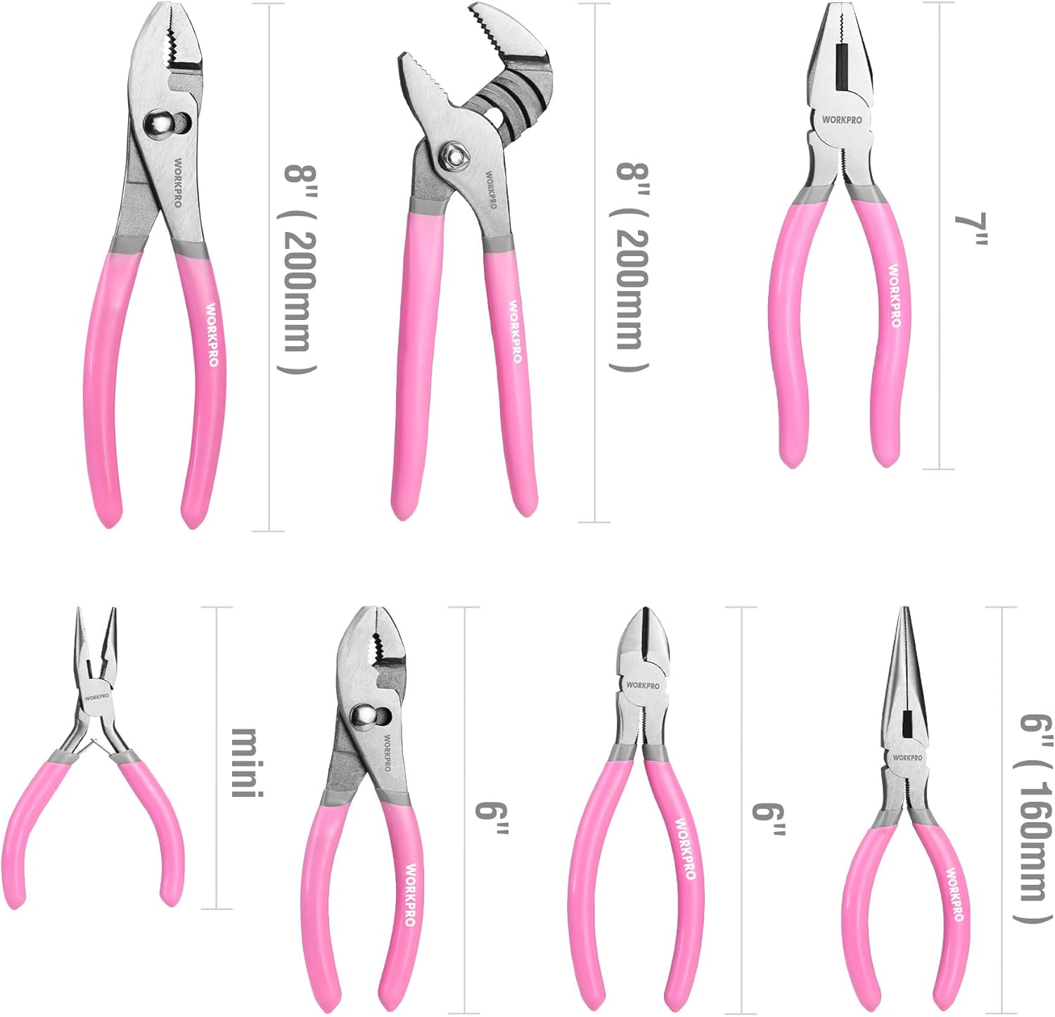 WORKPRO 7-piece Pliers Set, Pliers Tool Set with Comfort Grip - Pink Ribbon