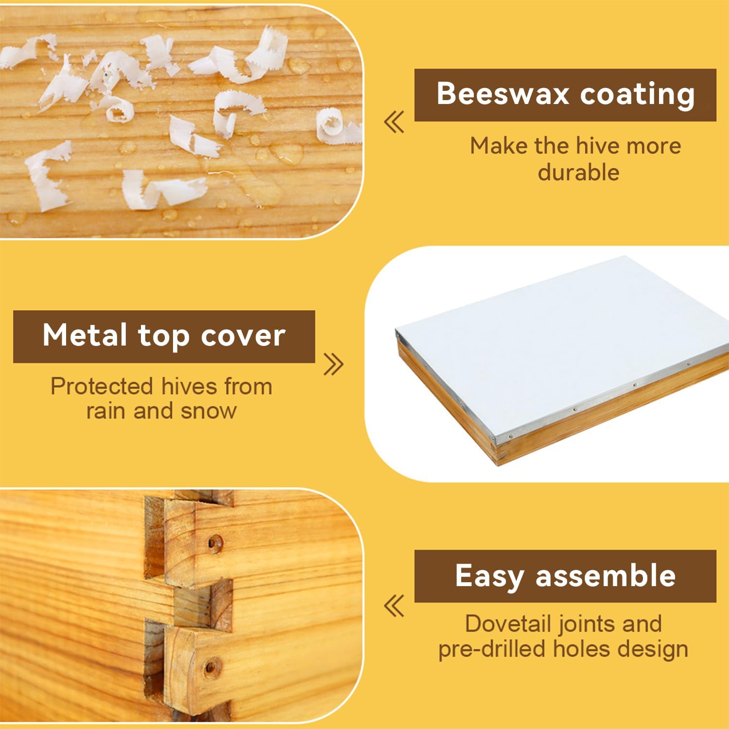 10 Frame Langstroth Beehive Kit Dipped in Heavy Beeswax Bee Hives with 1 Deep Bee Box and 1 Medium Bee Hive Box with Frame and Foundation(Unassembled)