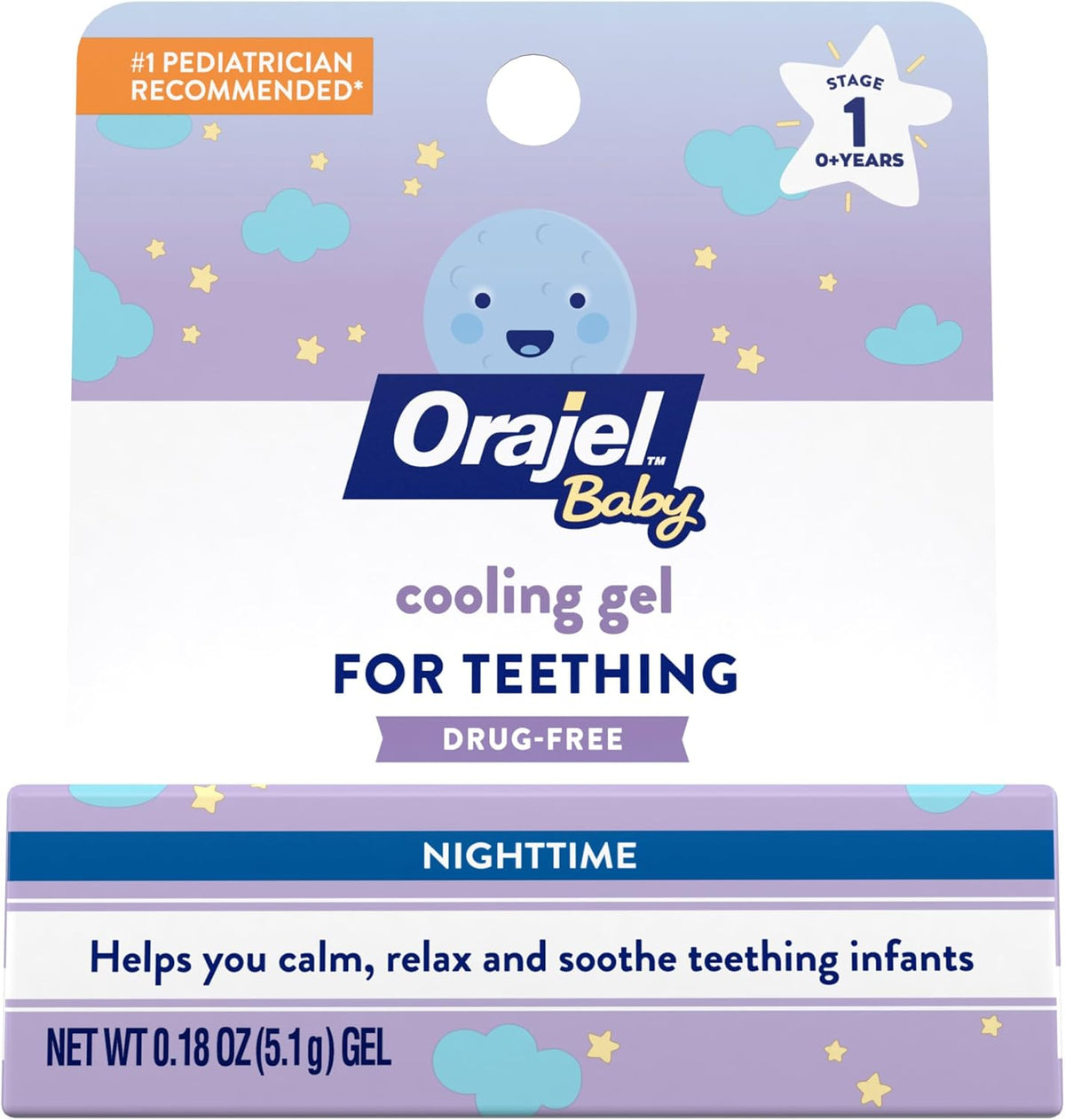 Orajel Baby Nighttime Cooling Gel for Teething, Drug-Free, 0.18 Oz