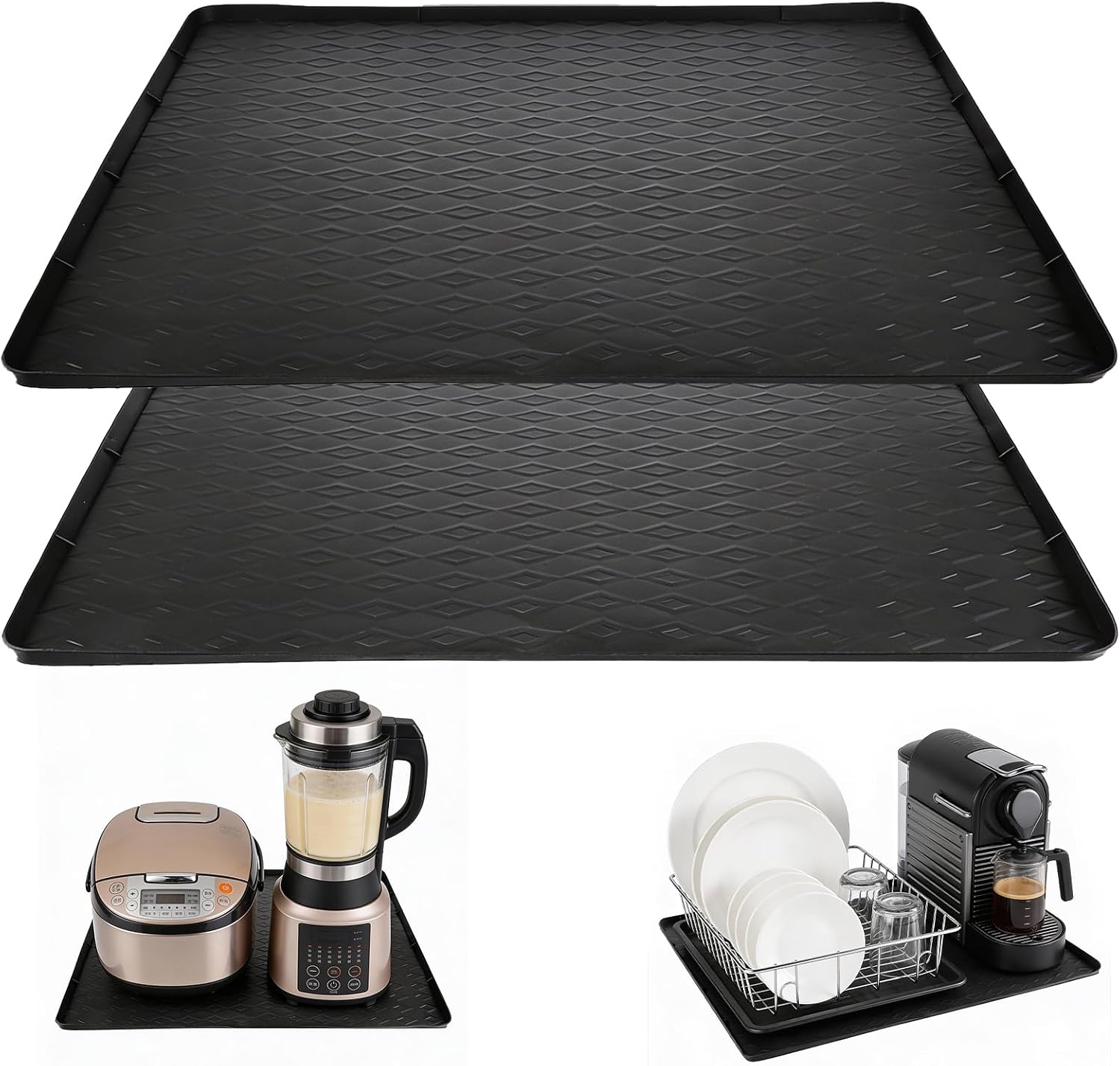 2 Pack Dishwasher Drain Pan Mat - 24''x20'', Dishwasher Drip Tray with Raised Edge, Non-Slip Silicone Dishwashers Drain Pan Floor Mat,Anti-Leakage Dish Washer Tray for Mini Dish Washers