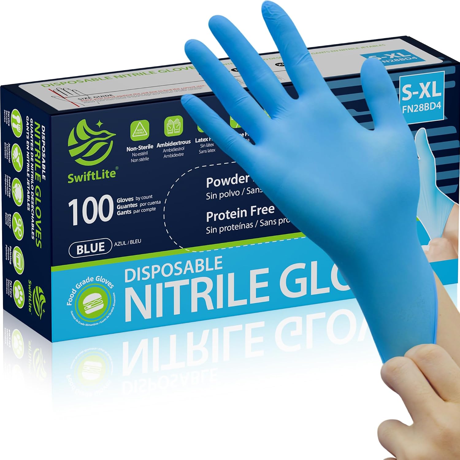 SWIFTLITE Blue Nitrile Gloves Disposable Latex Free, Food Safe