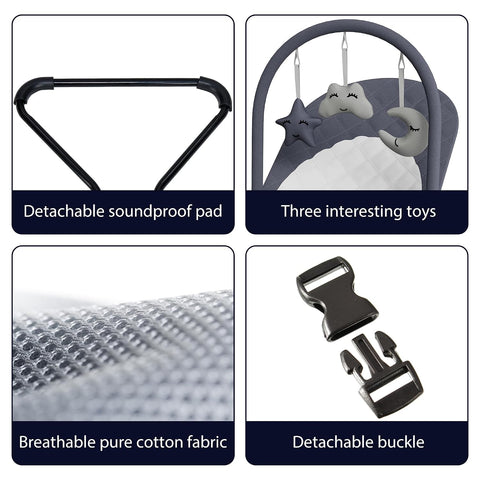 Portable Baby Bouncer Seat for Infants, 0-18 Months, 3 Modes of Use with Rocker & Stationary Options, Ergonomic Infant Chair with Hanging Toys – Grey