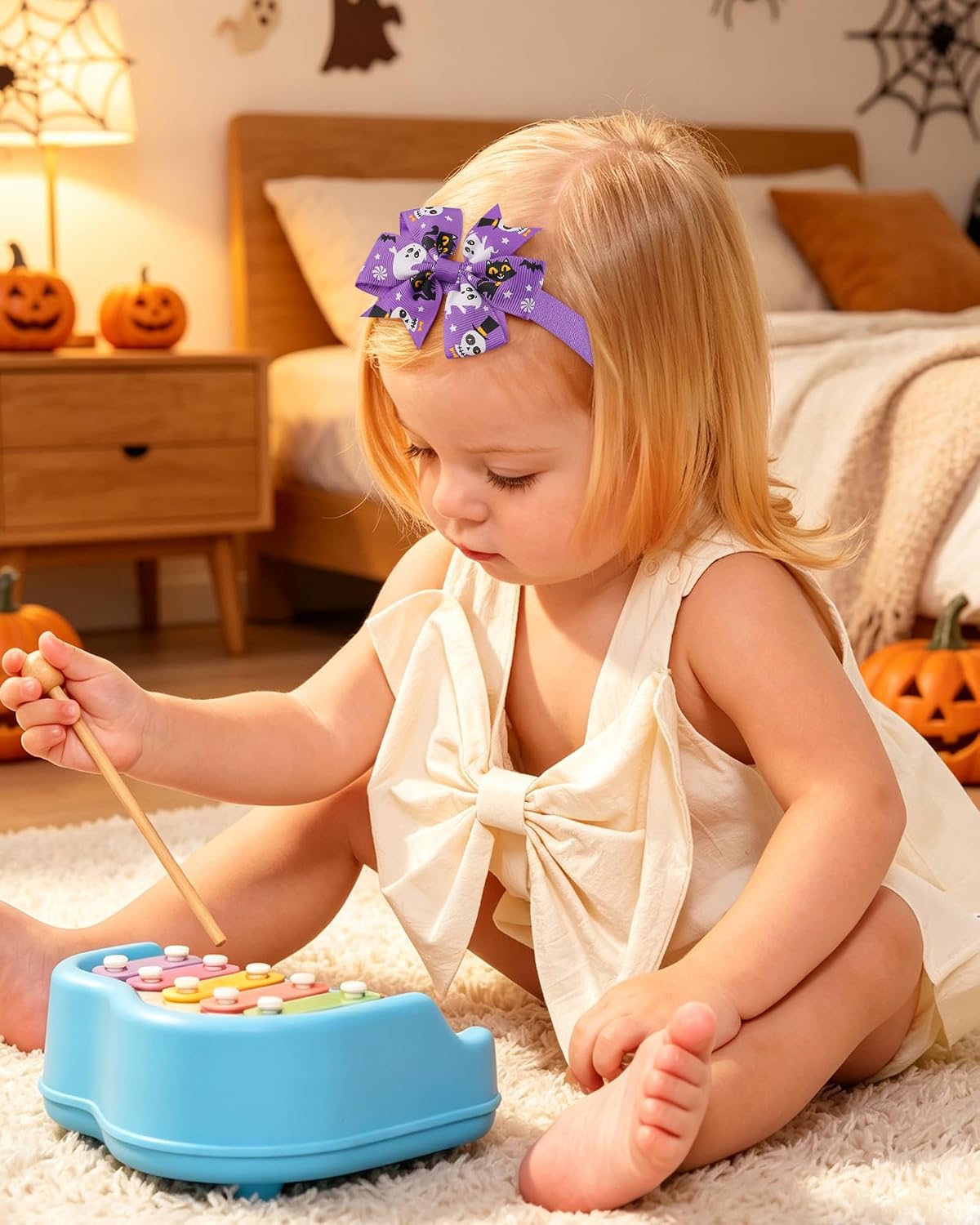 jollybows 6PCS Halloween Bows for Baby Girls, Baby Halloween Headbands