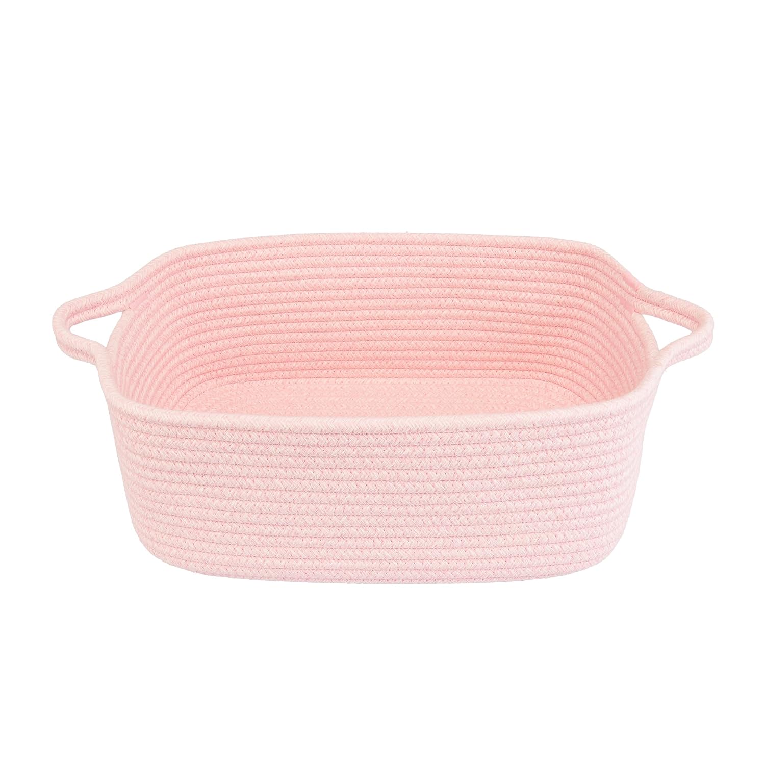 XUANGUO Medium Woven Cotton Rope Storage Basket with Handles, Light Pink