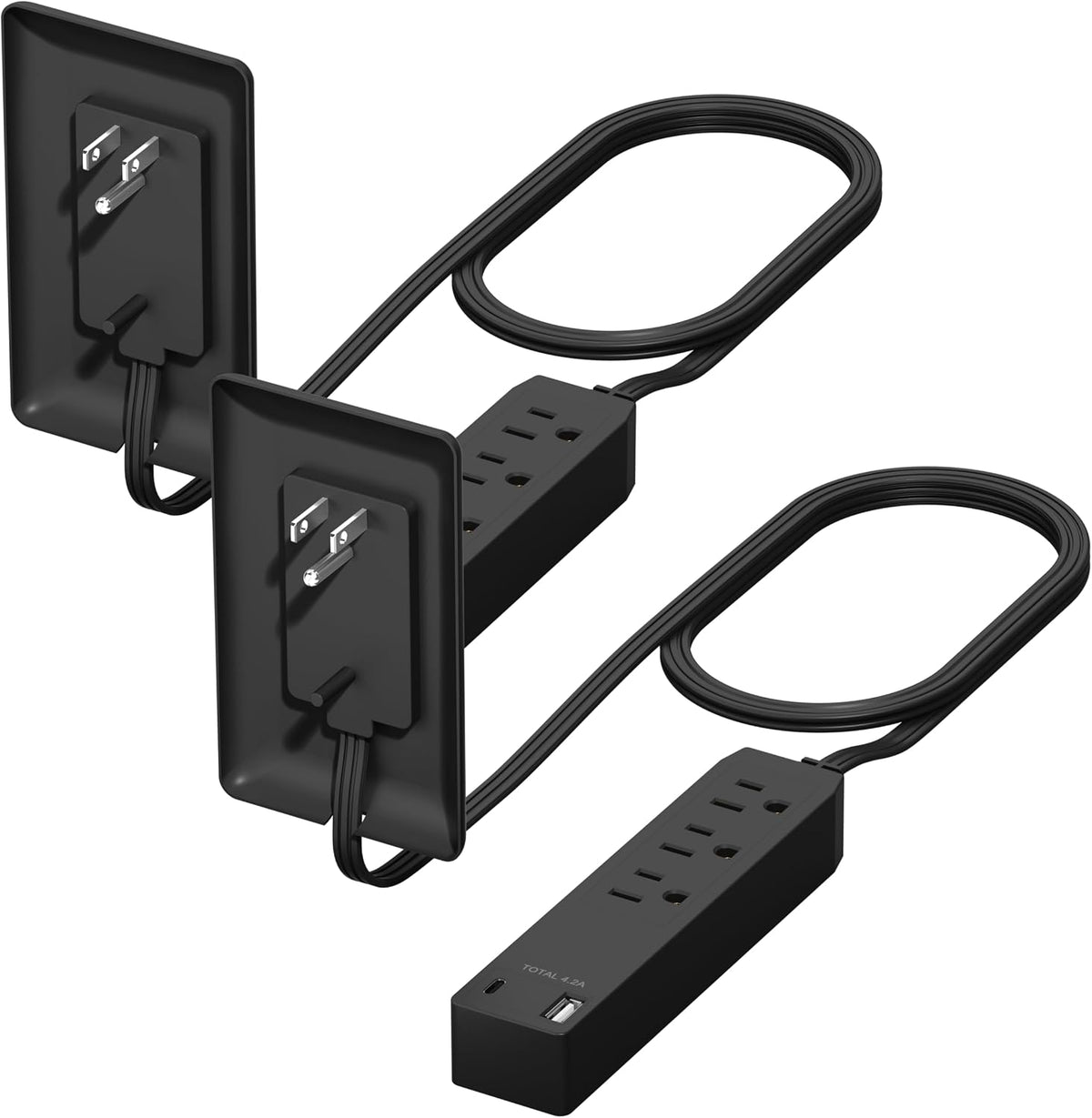 LIDER Outlet Extender with 3 Receptacles, 12W USB-A & USB-C, Flat-Face