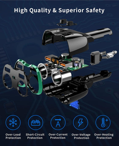 SUPERONE 180W 2-Socket Cigarette Lighter Splitter with QC3.0 & 20W PD USB C