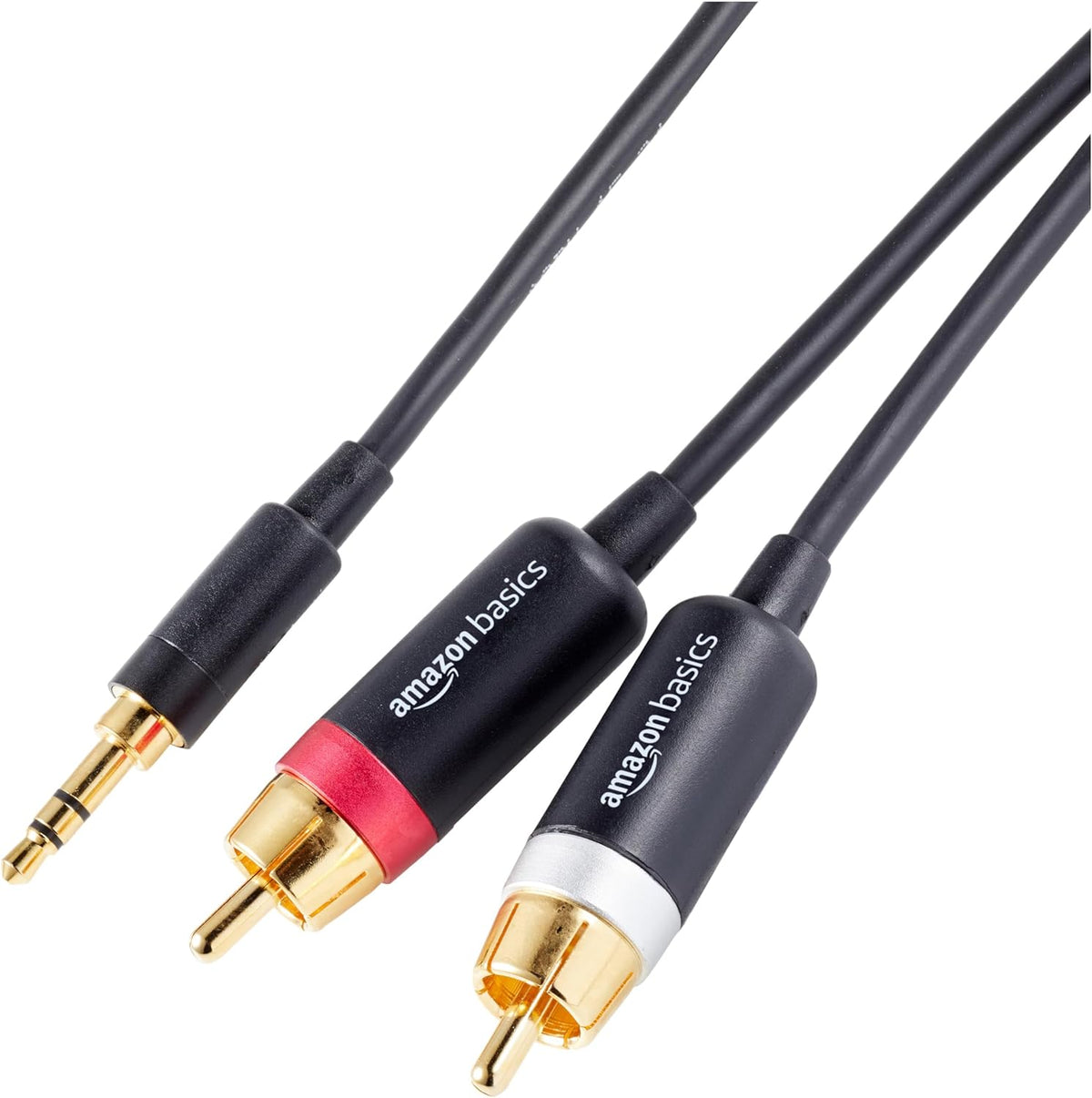 Amazon Basics 3.5mm Stereo Aux to 2 RCA Audio Cable Adapter for Sound, Connecting Amplifiers, Speakers, Smartphone, Tablet with Gold-Plated Plugs, 4 Feet/1.2 m, Black