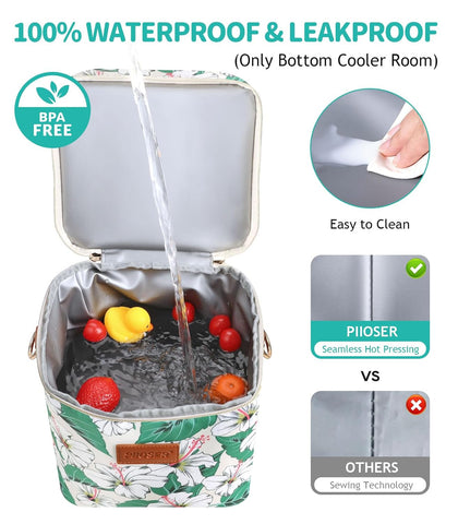 PIIOSER Breastmilk Cooler Bag with Ice Pack, Fits 6 Baby Bottles Up to 9 Oz, Stylish Baby Cooler Travel Bags with Shoulder Strap, Double Layer & Leakproof for Nursing & Working Moms Daycare, Floral