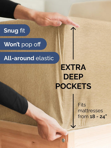Extra Deep Cal King Sheet Set - 4 Piece Cooling Bed Sheets - Heathered Tan
