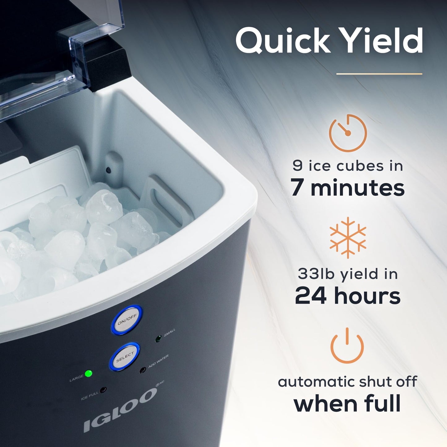 Igloo Electric Countertop Ice Maker Machine - Automatic and Portable - 33 Pounds in 24 Hours - Ice Cube Maker - Ice Scoop and Basket - Ideal for Iced Coffee and Cocktails - Black