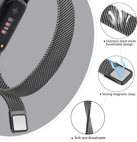 Vanjua for Fitbit Inspire 3 Bands Women Men, Stainless Steel Metal Mesh Loop Adjustable Magnetic Wristband Replacement Straps Compatible with Fitbit Inspire 3 Fitness Tracker