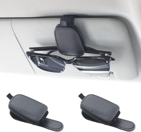 Yuoyar Magnetic Leather Sunglasses Holder for Car, 2 Packs (Black)