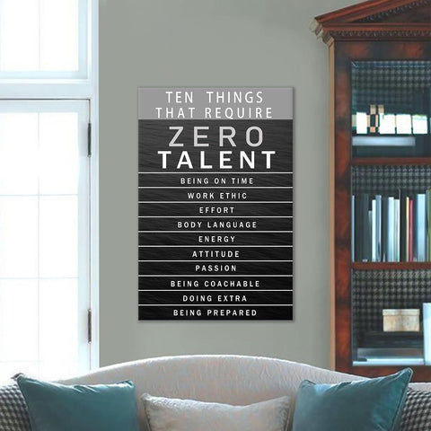 QYHART Zero Talent Canvas Wall Art, Grayscale Typography Office Artwork