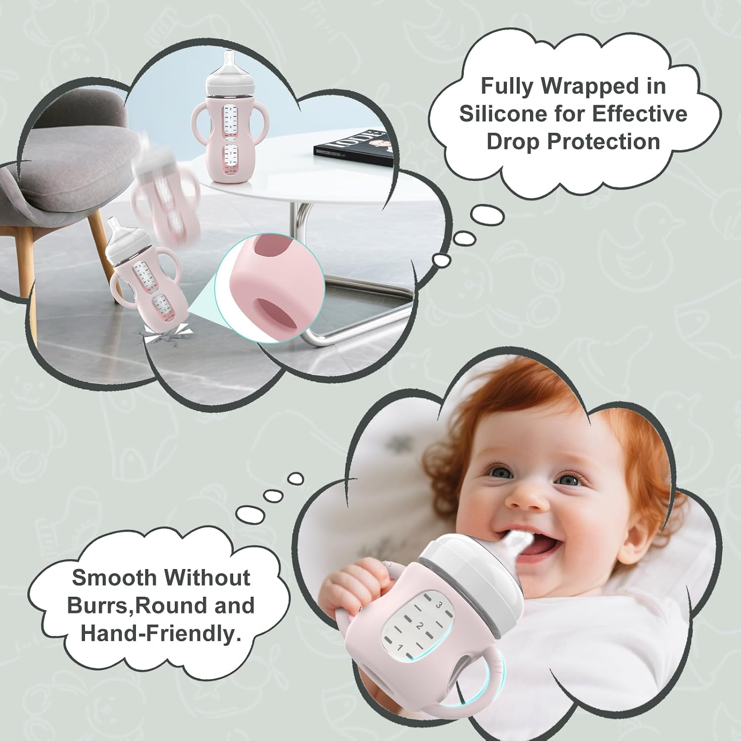 3PC Silicone Sleeves with Handles for Philips Avent Glass Baby Bottles 4 oz