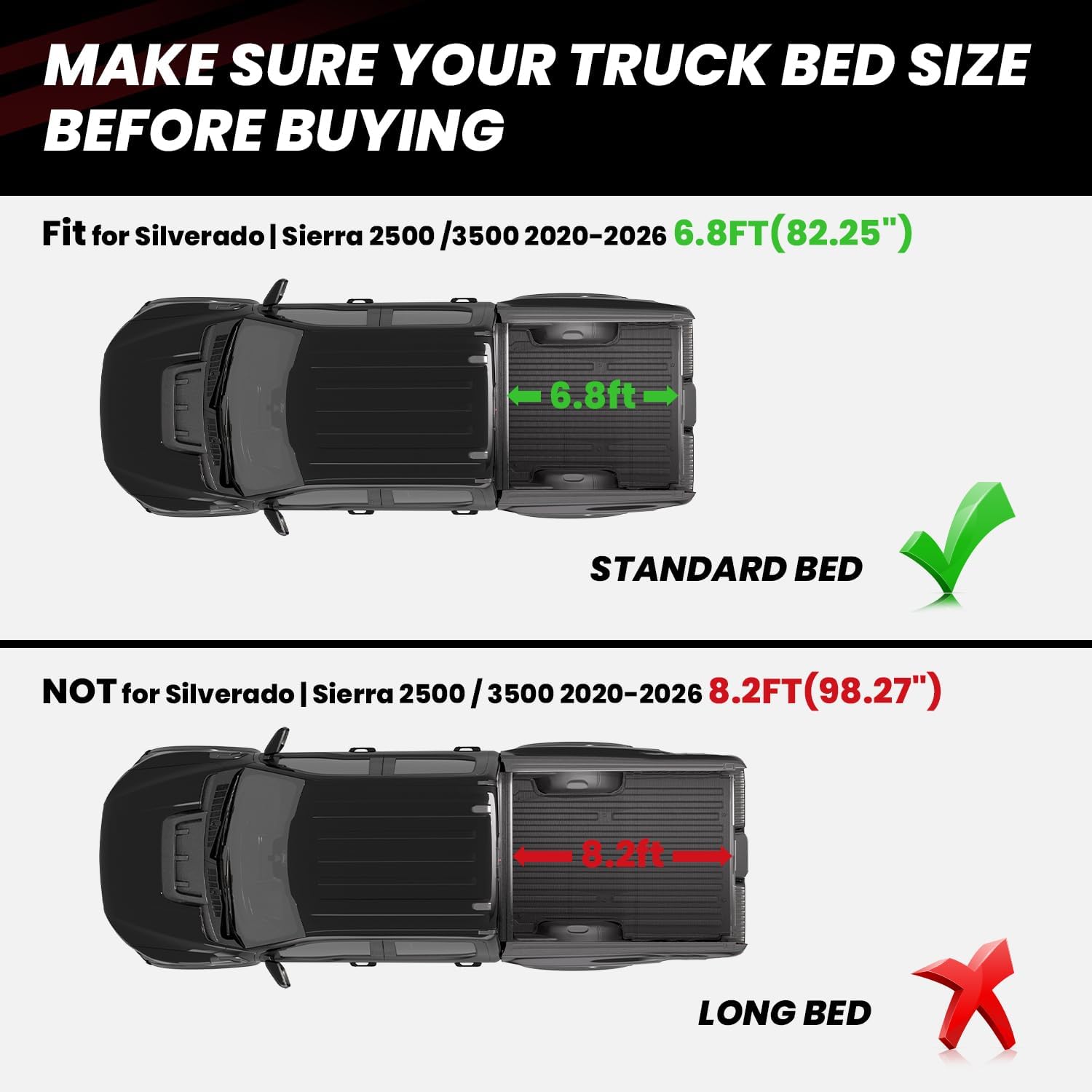 LASFIT Truck Bed Mat for Chevy Silverado/GMC Sierra 2500HD 3500HD 2020-2026