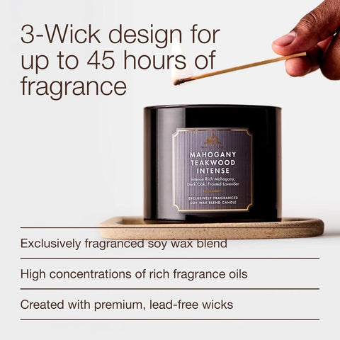 Bath & Body Works 3-Wick Candle, Mahogany Teakwood Intense, Soy Wax Blend