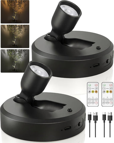 EZVALO 2-Pack Spotlight Indoor, Rechargeable Battery Picture Lights, Wireless Uplights with Remote, Dimmable, ⁠3 Color Temperatures⁠, Timer, Accent Lighting for Plants, Trees, Art, Displays