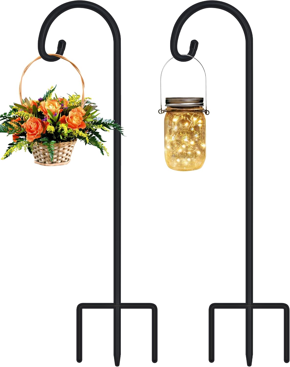 FEED GARDEN 32" Small Shepherd Hooks for Outdoor,Adjustable Decorative Garden Hooks for Solar Lanterns, Hanging Plants, Wind Chimes & Garden Decor, 2 Pack