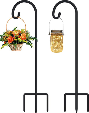 FEED GARDEN 32" Small Shepherd Hooks for Outdoor,Adjustable Decorative Garden Hooks for Solar Lanterns, Hanging Plants, Wind Chimes & Garden Decor, 2 Pack