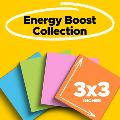 Post-it Super Sticky Notes, 3 x 3 in, Neon Fizz, 24 Pads, 70 Sheets/Pad